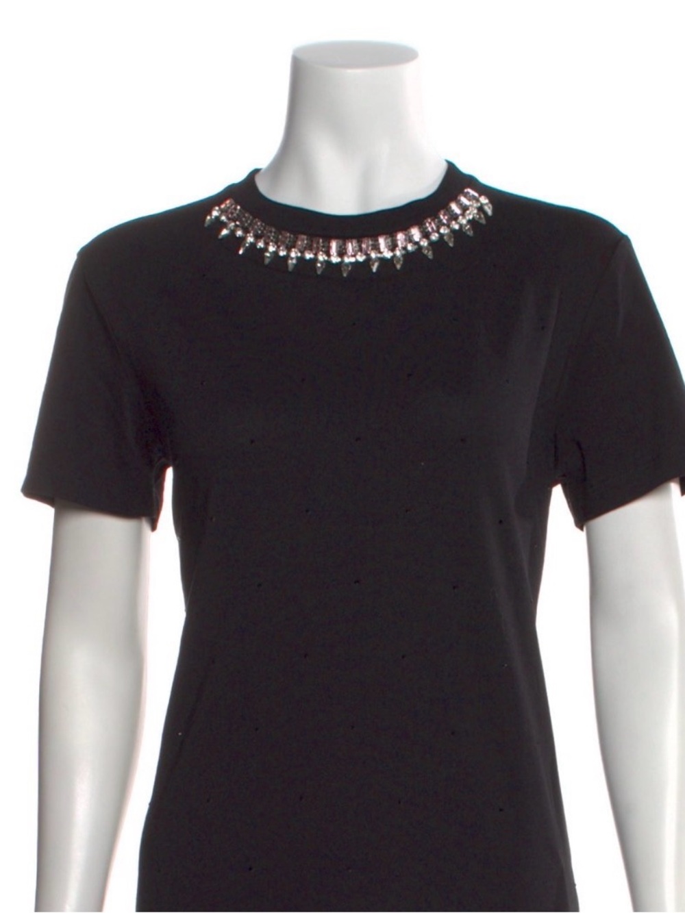 Maje Black Crystal Rhinestone Embellished Jeweled Neck Cotton T-Shirt Top